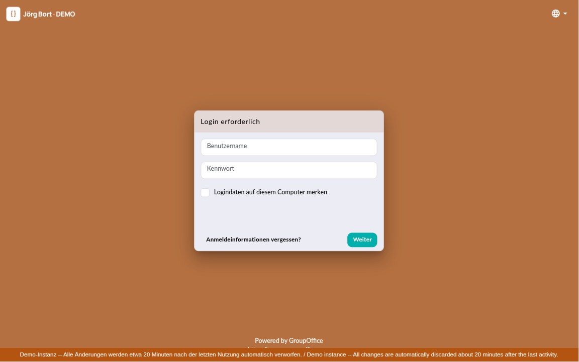Login-Maske des Demo-Servers