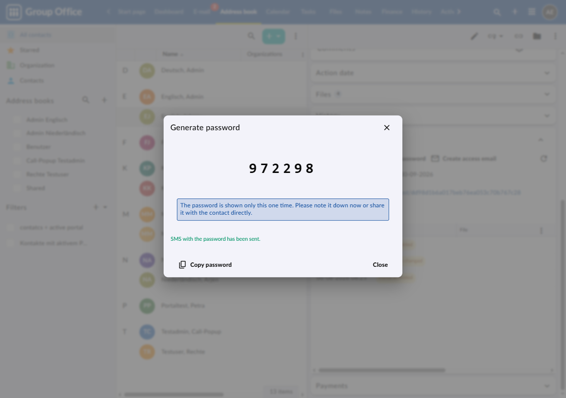 Portal page from the customer's perspective