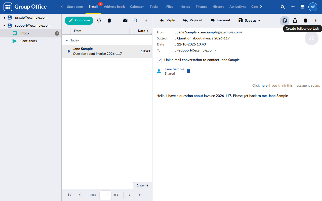 Follow-up with one click from the inbox