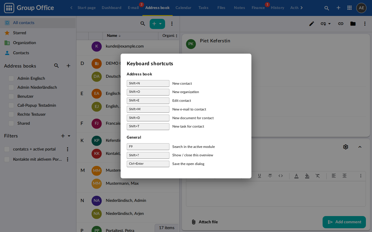New e-mail, task or document straight from the contact