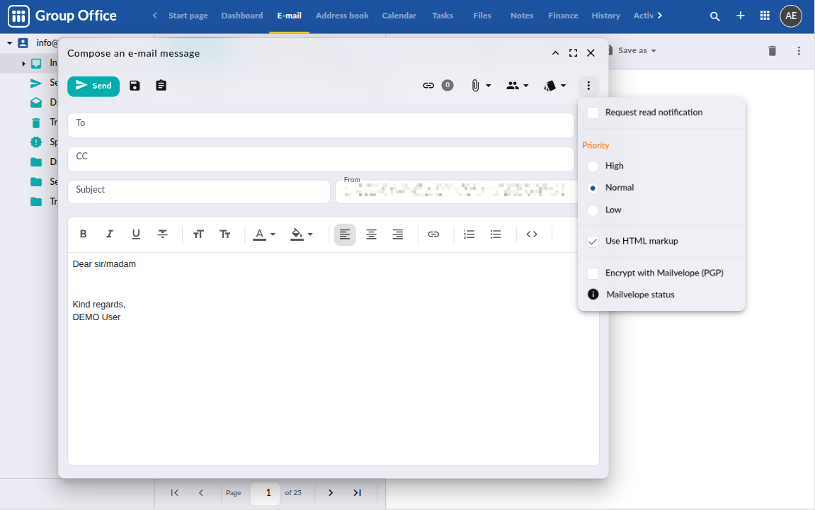 Encrypt with one tick in the menu of the e-mail composer