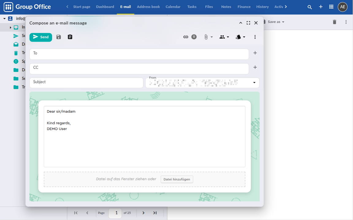 Write an encrypted mail — in the Mailvelope editor with its own attachment area