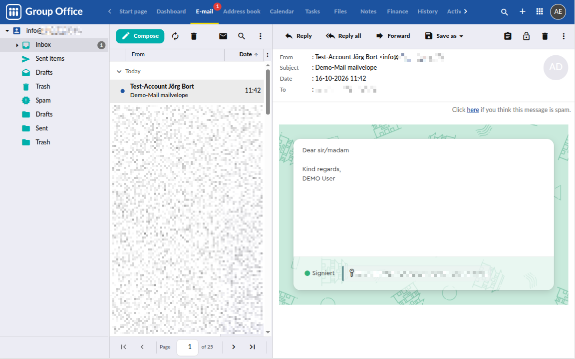Read an encrypted, signed mail — decrypted in the preview