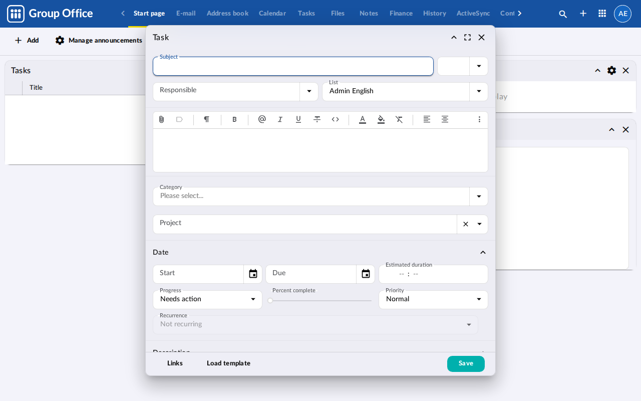 Load a template right in the task dialog