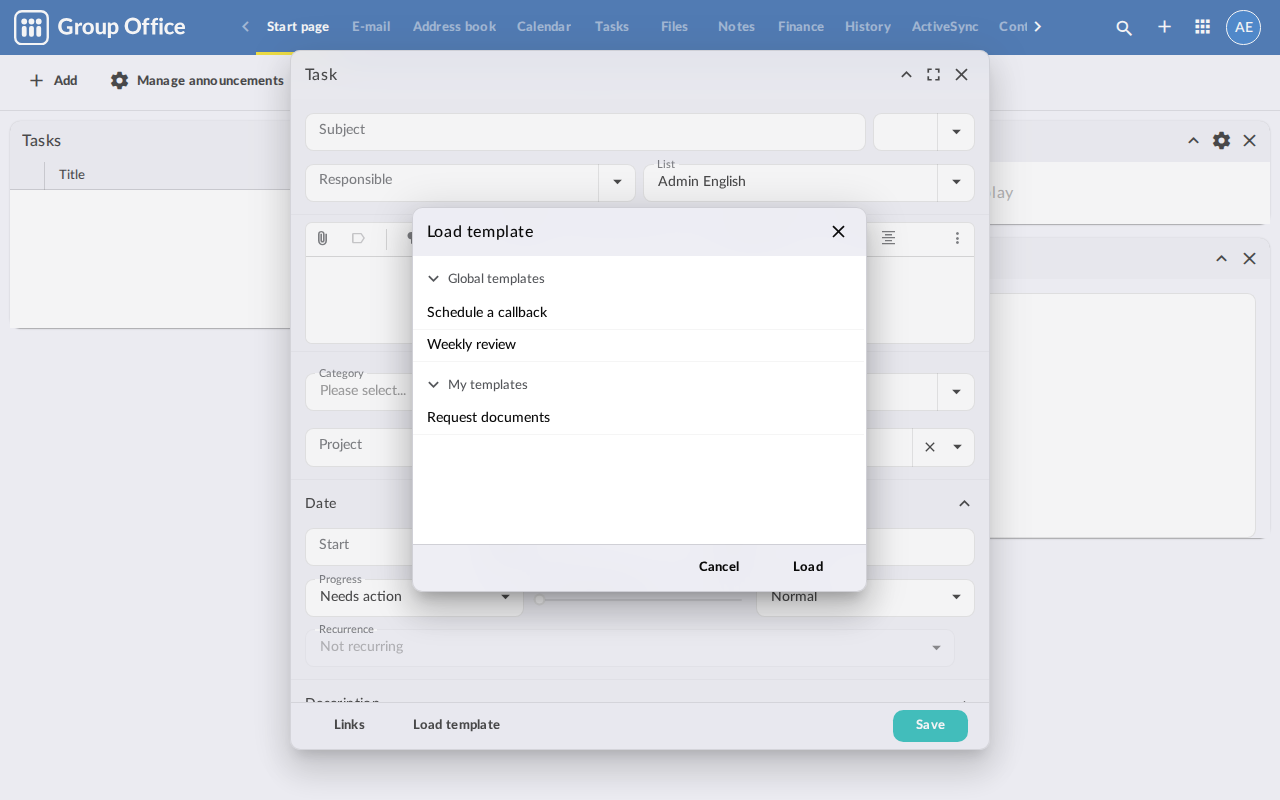 Global and personal templates to choose from